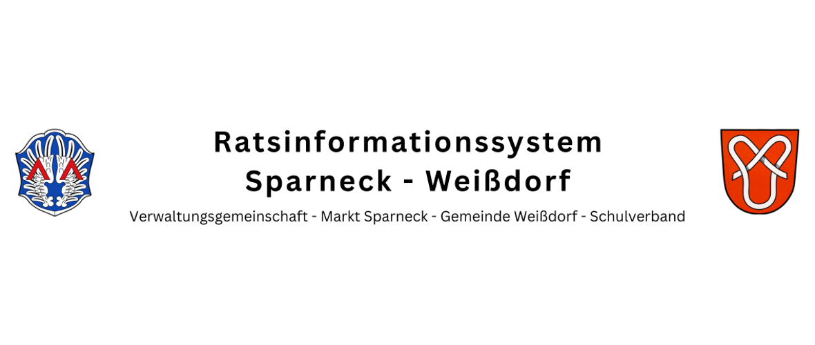 Weißer Hintergrund, Links das Sparneck Wappen, rechts das Weißdorf Wappen, Ratsinformationsystem Text in der Mitte